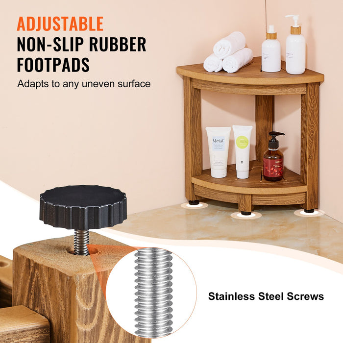 VEVOR Corner Shower Bench, 16.5" Height 12.8" Radius, Faux Wood Grain Polystyrene, 158KGS with Storage Shelf, Water Resistant, Shower Stool for Inside & Outside Shower, for Bathroom, Living Room