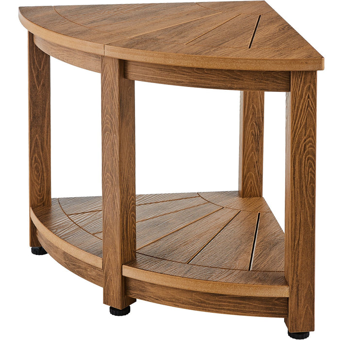 VEVOR Corner Shower Bench, 18.5" Height 17.75" Radius, Faux Wood Grain Polystyrene,159KGS with Storage Shelf, Water Resistant, Shower Stool for Inside & Outside Shower, for Bathroom, Living Room