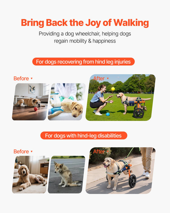 VEVOR Dog Wheelchair for Back Legs, Lightweight 2 Wheels Pet Wheelchair, Height, Width & Length Adjustable, Dog Cart with Shock-Absorbing Wheels, for Injured, Disabled Dogs 15.8-21.7 kg, Medium