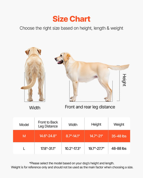 VEVOR Dog Wheelchair for Back Legs, Lightweight 2 Wheels Pet Wheelchair, Height, Width & Length Adjustable, Dog Cart with Shock-Absorbing Wheels, for Injured, Disabled Dogs 15.8-21.7 kg, Medium