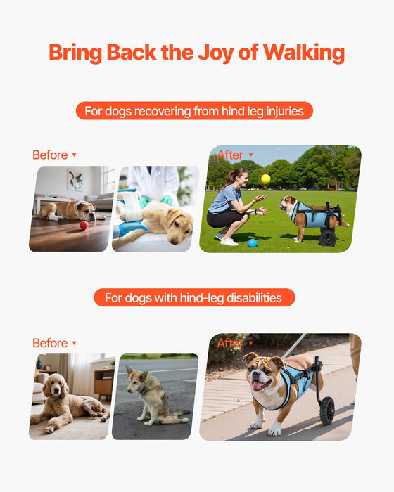 VEVOR Dog Wheelchair for Back Legs, Adjustable 2 Wheels Pet Wheelchair, Lightweight  Dog Cart with Shock-Absorbing Wheels, Mobility Support Wheel Chair for Disabled Injured Dogs up to 15kg, Medium