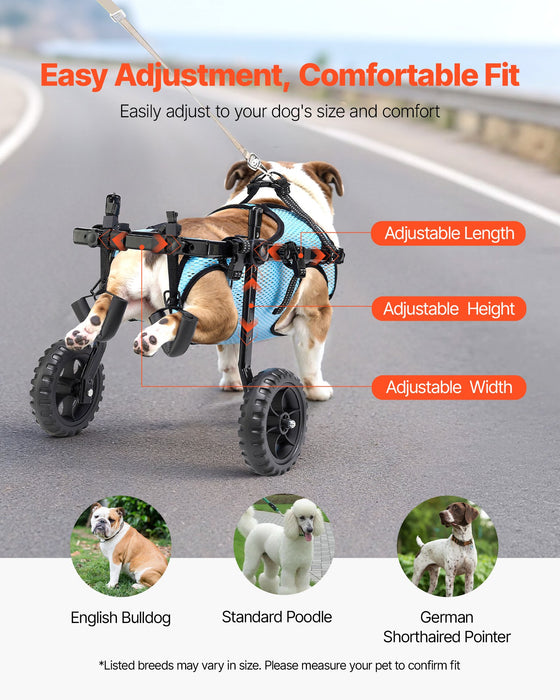 VEVOR Dog Wheelchair for Back Legs, Adjustable 2 Wheels Pet Wheelchair, Lightweight  Dog Cart with Shock-Absorbing Wheels, Mobility Support Wheel Chair for Disabled Injured Dogs up to 15kg, Medium