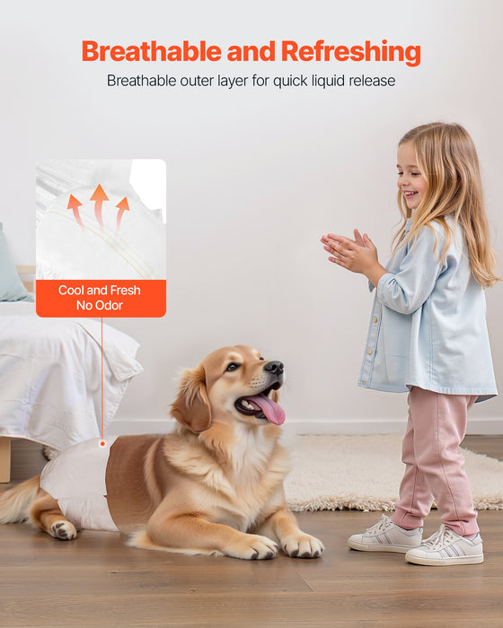VEVOR Disposable Dog Diapers, Super Absorbent Female Dog Diapers, 360° Leak-Proof Female Doggy Pet Diaper with Wetness Indicator for Heat Period, Training, Incontinence - M, 96 Count (2 Packs of 48)