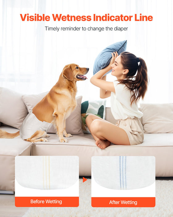 VEVOR Disposable Dog Diapers, Super Absorbent Female Dog Diapers, 360° Leak-Proof Female Doggy Pet Diaper with Wetness Indicator for Heat Period, Training, Incontinence - M, 96 Count (2 Packs of 48)