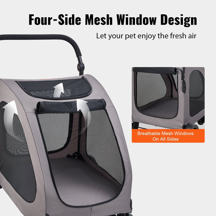 Pet Stroller, 4 Wheels Dog Stroller with Brakes, 160lbs Weight Capacity, Portable Puppy Stroller Carrier with Breathable Mesh Windows & Height-Adjustable Height, Animal Stroller for Cats & Dogs