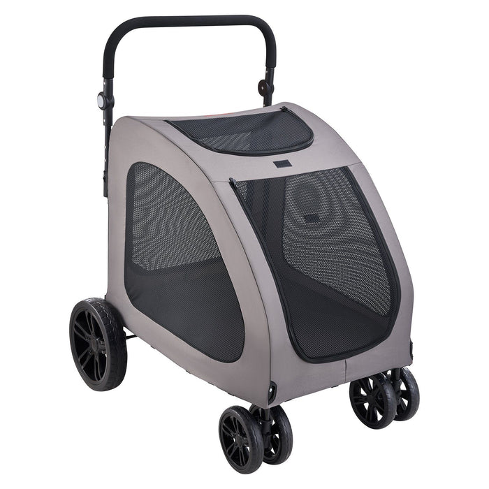Pet Stroller, 4 Wheels Dog Stroller with Brakes, 160lbs Weight Capacity, Portable Puppy Stroller Carrier with Breathable Mesh Windows & Height-Adjustable Height, Animal Stroller for Cats & Dogs