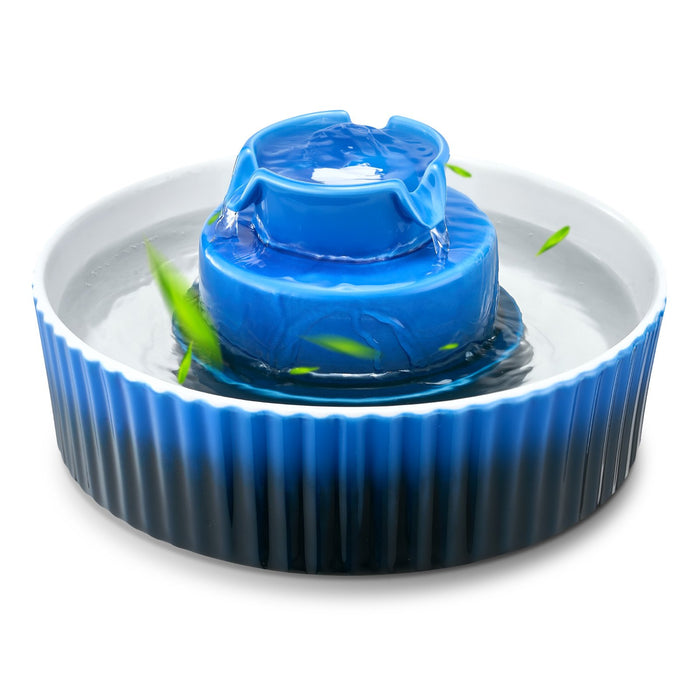 VEVOR Ceramic Cat Water Fountain, 2.1 L Cupcake Pet Fountain, Porcelain Cat Water Dispenser with Ultra-Quiet Pump, 360° Drinking Area and Multi-Layer Filtration System, for Cats & Dogs Drinking(Blue)
