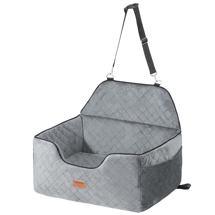 Dog Car Seat, Dog Booster Seat for Car with A Storage Pocket, Pet Car Seat with Clip-On Safety Leash, Sponge Filling, Dog Car Bed for Medium & Large Dog up to 24.9 kg, Gray