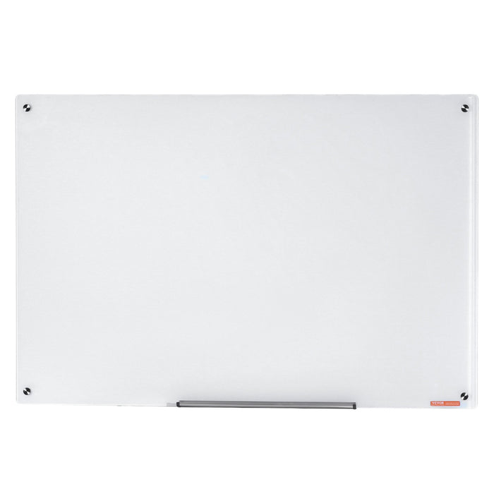 VEVOR Magnetic Glass Whiteboard, Dry Erase Board 36"x24", Wall-Mounted Large White Glassboard Frameless, with Marker Tray, an Eraser and 2 Markers, White
