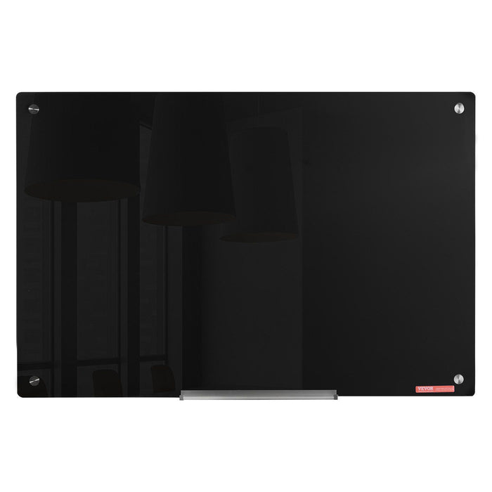 Magnetic Glass Whiteboard, Dry Erase Board 36"x24", Wall-Mounted Large White Glassboard Frameless, with Marker Tray, an Eraser and 2 Markers, Black