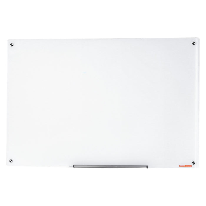 VEVOR Magnetic Glass Whiteboard, Dry Erase Board 48"x32", Wall-Mounted Large White Glassboard Frameless, with Marker Tray, an Eraser and 2 Markers, White