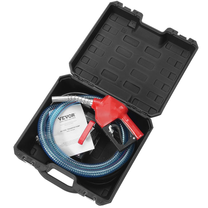 VEVOR Fuel Transfer Pump, 12V DC 10 GPM 1/4 HP, Portable Electric Diesel Transfer Pump with Automatic Shut-Off Fuel Nozzle, High Flow, Long Inlet & Outlet Hose for Diesel, Kerosene, Transformer Fuel