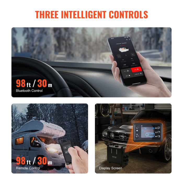 VEVOR 8KW Diesel Heater, 12V/24V All in One Diesel Air Heater, Bluetooth APP Control, Remote Control and Display Screen, CO Alarm, Fast Heating Vertical Portable Diesel Heater for Vehicles, Garage