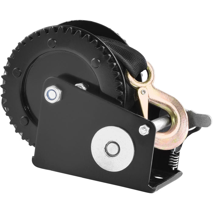 VEVOR Hand Winch, 907.1 kg Pulling Capacity, Boat Trailer Winch Heavy Duty Rope Crank with 7 m Polyester Strap and Two-Way Ratchet, Manual Operated Hand Crank Winch for Trailer, Boat or ATV Towing