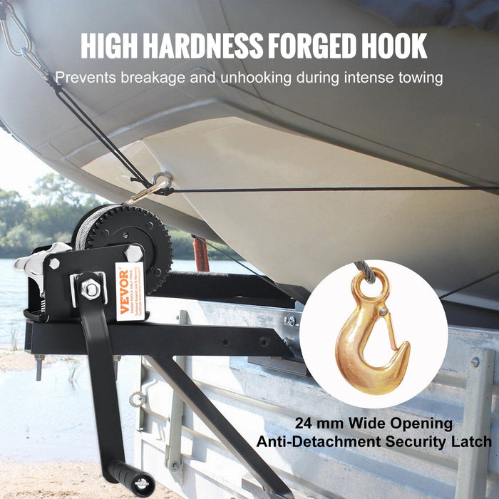 Hand Winch, 362.8 kg Pulling Capacity, Boat Trailer Winch Heavy Duty Rope Crank with 10 m Steel Wire Cable and Two-Way Ratchet, Manual Operated Hand Crank Winch for Trailer, Boat or ATV Towing