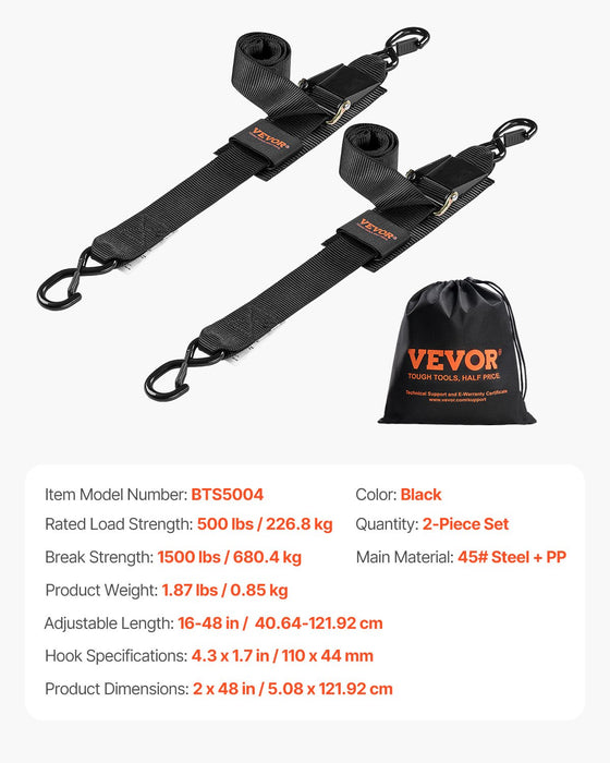VEVOR Retractable Ratchet Straps, 5.08 cm x 121.92 cm Ratchet Tie Down Straps with Security Lock S Hooks, 2 Pack Heavy Duty Ratchet Straps with 680.4 kg Break Strength, for Trailers, Vehicles, Boat