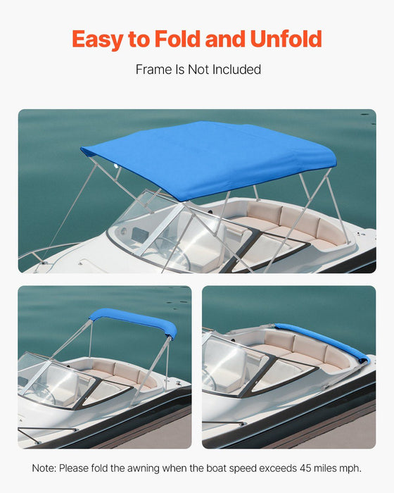4 Bow Bimini Top Replacement Cover, 2440 mm Long, Durable 600D Marine Grade Waterproof Sun Shade Boat Canopy with Storage Boot, Easy Install Zipper Sleeve Awning, 2464-2616 mm W, Blue (No Frame)