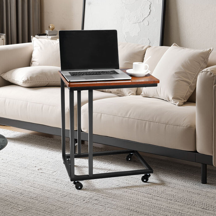 VEVOR C Table, C Shaped Sofa Side Table with Metal Frame Rolling Casters, Portable C Shaped End Stand for Living Room Bedroom Office, 19.69 x 13.78 x 23.82 inches Laptop Side Tables, Brown and Black