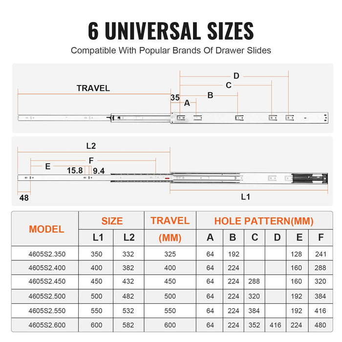 6 Pairs of 609.6mm Drawer Slides Side Mount Rails, Heavy Duty Full Extension Steel Track, Soft-Close Noiseless Guide Glides Cabinet Kitchen Runners with Ball Bearing, 100 Lbs Load Capacity