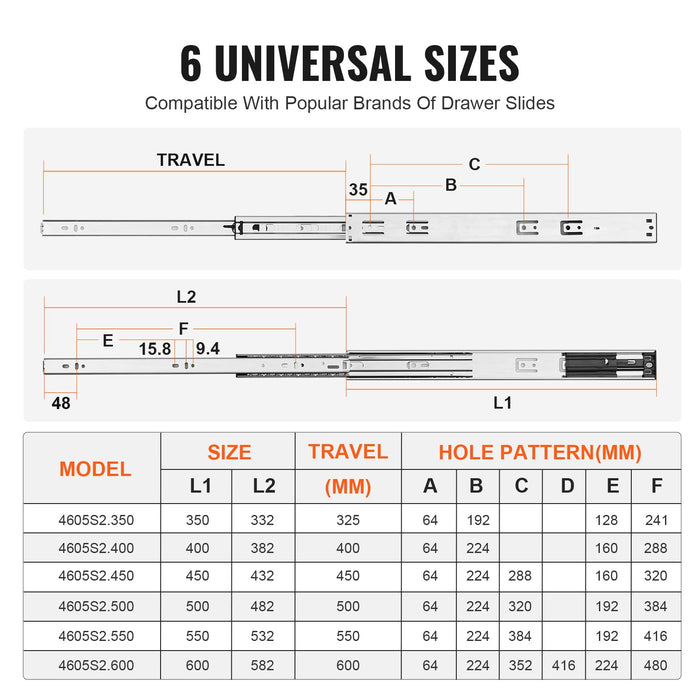 VEVOR 10 Pairs of 558.8mm Drawer Slides Side Mount Rails, Heavy Duty Full Extension Steel Track, Soft-Close Noiseless Guide Glides Cabinet Kitchen Runners with Ball Bearing, 100 Lbs Load Capacity