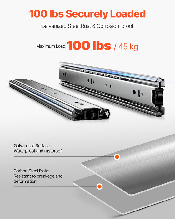 VEVOR Drawer Slides, 18 inch, 10 Pairs Full Extension Ball Bearing Cabinet Rails, 100 LB Load Capacity Heavy Duty Side Mount Dresser Drawer Slides, Drawer Track Runners for Kitchen DIY Replacement