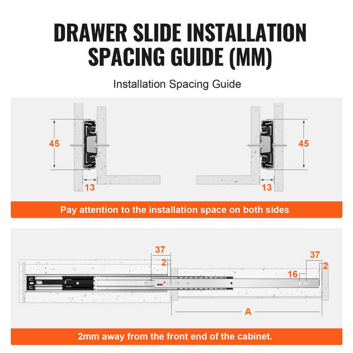 VEVOR 6 Pairs of 457.2mm Drawer Slides Side Mount Rails, Heavy Duty Full Extension Steel Track, Soft-Close Noiseless Guide Glides Cabinet Kitchen Runners with Ball Bearing, 100 Lbs Load Capacity