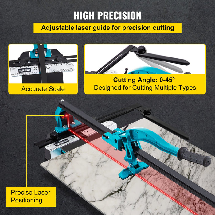 VEVOR Tile Cutter 24in Cutting Tool w/ Laser Guide Single Rail Double Brackets