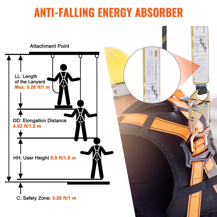 Vertical Lifeline Assembly 0.55'' x 100' Fall Protection Rope 30 KN ANSI