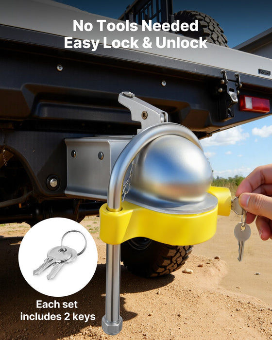 VEVOR Trailer Hitch Lock Kit, Fits for 46 mm, 50.8 mm, 58.7 mm Couplers, Heavy-Duty Anti-Theft Trailer Ball Lock with Keys, Prying-Resistant, Adjustable Height Design for RVs, Boats, Trailers