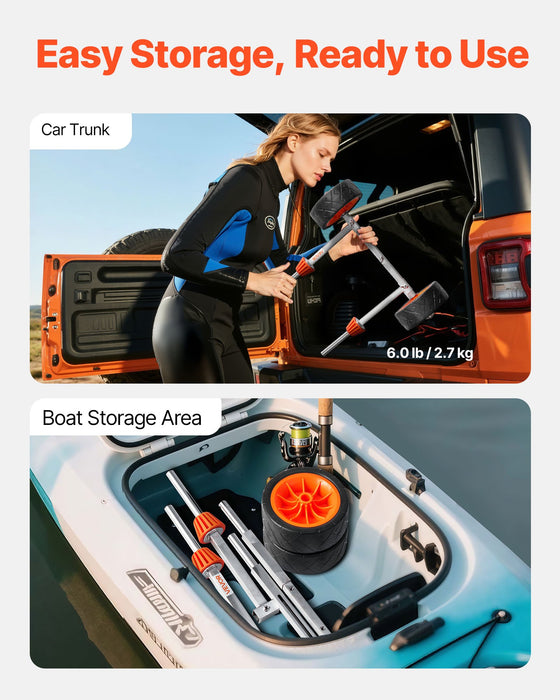 VEVOR Kayak Cart, 113.4 kg Load Capacity, Canoe Cart Dolly with 19.1 cm Solid Rubber Tires & Kickstand, Assembles & Disassembles Within Seconds, Paddle Board Trolley for Kayaks, Canoes, Paddleboards