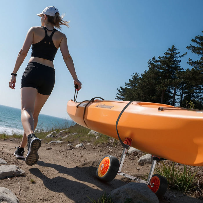 VEVOR Kayak Cart, 113.4 kg Load Capacity, Canoe Cart Dolly with 19.1 cm Solid Rubber Tires & Kickstand, Assembles & Disassembles Within Seconds, Paddle Board Trolley for Kayaks, Canoes, Paddleboards