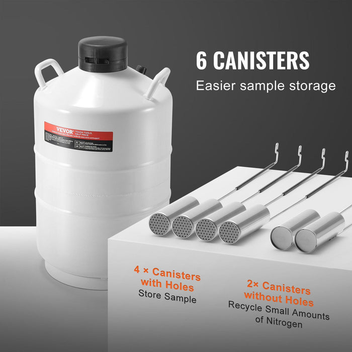 Liquid Nitrogen Tank, 20 L Aluminum Alloy Liquid Nitrogen Container, LN2 Tank Dewar with 6 Canisters and Carry Bag with Straps, Cryogenic Tank for Beauty Industry, Semen Preservation, Scientific