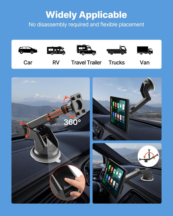 Wireless Car Stereo, 228.6mm HD Portable Radio Touch Screen with Apple CarPlay and Android Auto, CarPlay Screen with Front & Backup Cameras, Voice Control, Mirror Link, Bluetooth, GPS Navigation