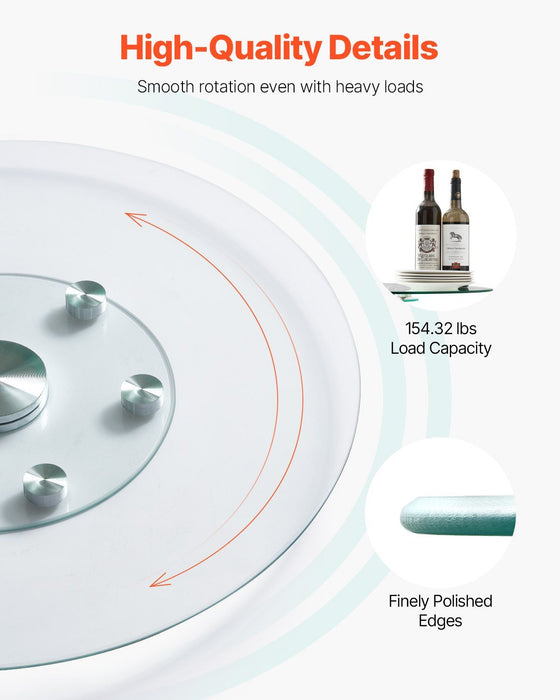 76.8 cm Glass Lazy Susan Turntable, Tempered Glass Dining Table Centerpiece with 6 Rotating Wheels, 360° Smooth & Silent Spin Tabletop Rotating Tray, for Family Gatherings, Banquets & Weddings