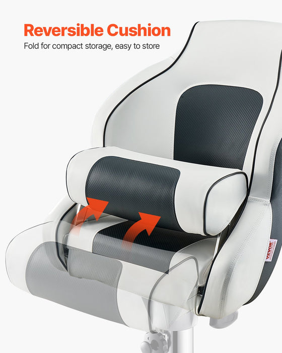 VEVOR Boat Seat, High Backrest, Flip Up Boat Seat Captain Bucket Seat with Thickened Sponge Cushion & Waterproof PVC Leather, Ergonomic Design, Folding Boat Seat for Boats, Yachts, Ships, White & Grey