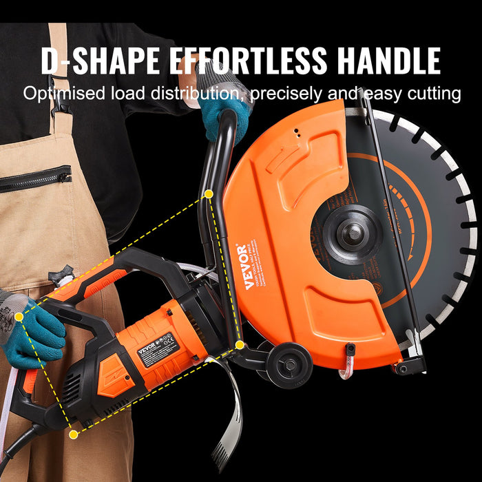 VEVOR Electric Concrete Saw, 16 in, 2800 W 15 A Motor Circular Saw Cutter with Max. 6 in Adjustable Cutting Depth, Wet Disk Saw Cutter Includes Water Line, Pump and Blade, for Stone, Brick