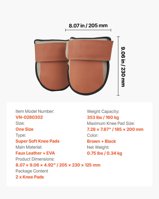 VEVOR Knee Pads for Work, Durable Leather Construction Pads, Machine Washable Work Knee Pads, Easy to Wear and Take off, Extra Thick Knee Support for Gardening Flooring and Cleaning, Black and Brown