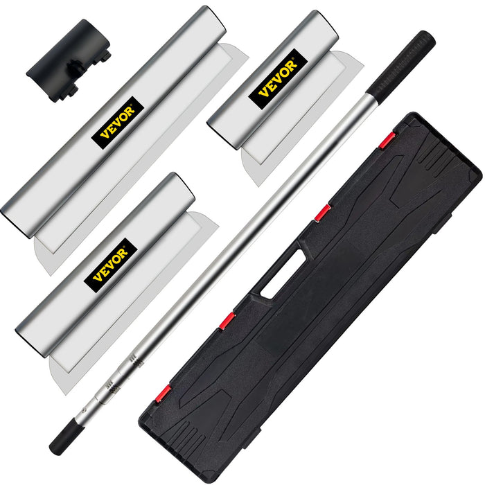 VEVOR Skimming Blade Set,10"+16"+24" Blades + 35"-78" Extension Handle，European Stainless Steel Construction Knife, Aluminum Blade Profile Smoothing Knockdown Spatula for Gyprock/Drywall/Wall-Boa