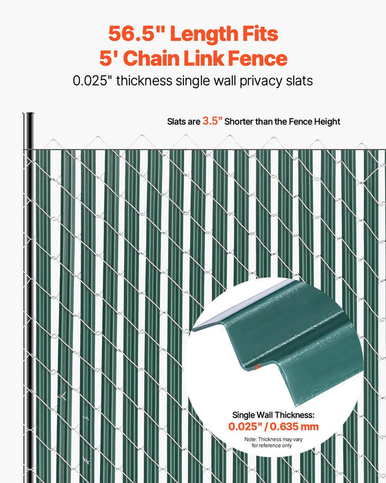 Bottom Locking Privacy Slats, Single-Wall Vertical Bottom-Locking Slats for Chain-Link Fence, High-Density HDPE Chain Link Slats Ideally Fit 1.5 m High Fence for Garden Farm Sports Field(Green)