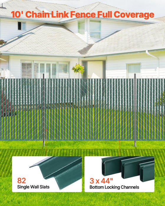 Bottom Locking Privacy Slats, Single-Wall Vertical Bottom-Locking Slats for Chain-Link Fence, High-Density HDPE Chain Link Slats Ideally Fit 1.5 m High Fence for Garden Farm Sports Field(Green)