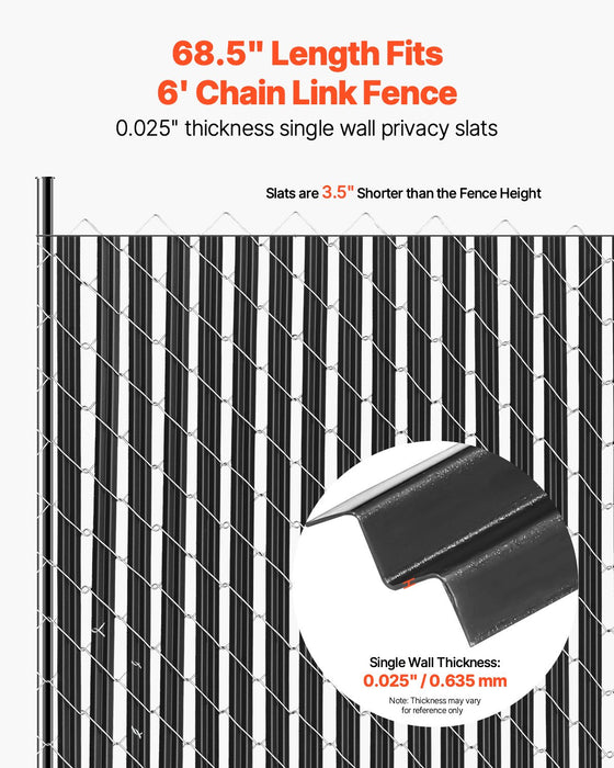 VEVOR Bottom Locking Privacy Slats, Single-Wall Vertical Bottom-Locking Slats for Chain-Link Fence, High-Density HDPE Chain Link Slats Ideally Fit 1.8 m High Fence for Garden Farm Sports Field(Black)