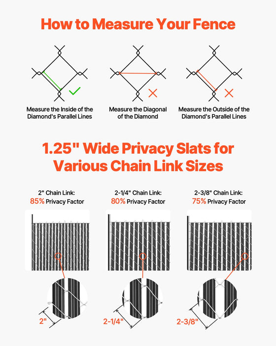 VEVOR Bottom Locking Privacy Slats, Single-Wall Vertical Bottom-Locking Slats for Chain-Link Fence, High-Density HDPE Chain Link Slats Ideally Fit 1.8 m High Fence for Garden Farm Sports Field(Black)