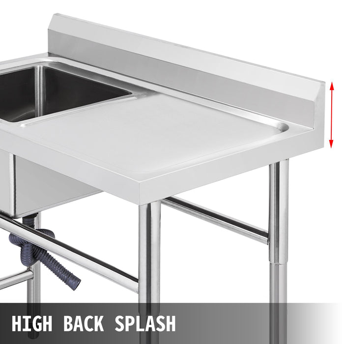 VEVOR Handmade Sink Non-magnetic Stainless Steel Kitchen Sink Hand Made 1 Compartment 40.6 x 39.4 x 25.4 cm Capacity Huge Tub Sink with Right Hand Platform for Farmhouse Cafe Shop Hospital