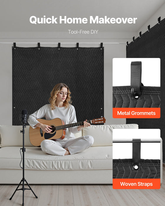 VEVOR Sound Dampening Blankets, Soundproof Curtains with 2032 x 1219 mm, Soundproof Blanket with Grommets, Studio Grommeted Blanket, for Window, Door, Light Blocker, Music Recording, Black