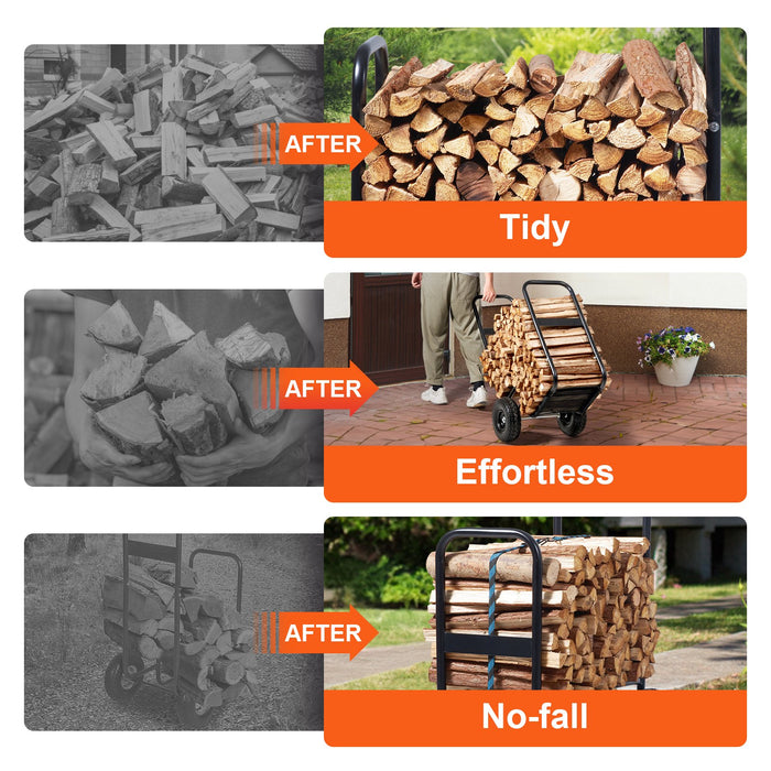 VEVOR Firewood Log Cart Wood Mover Hauler 250 lbs Capacity on PU Wheels Dolly