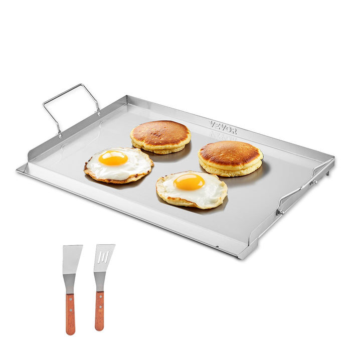 VEVOR Stainless Steel Griddle, 23x16 inch Universal Flat Top Rectangular Plate, Gas Grill Griddle for BBQ Grill, Teppanyaki, Portable Family Cookware with Handle, for Camping Tailgating Party