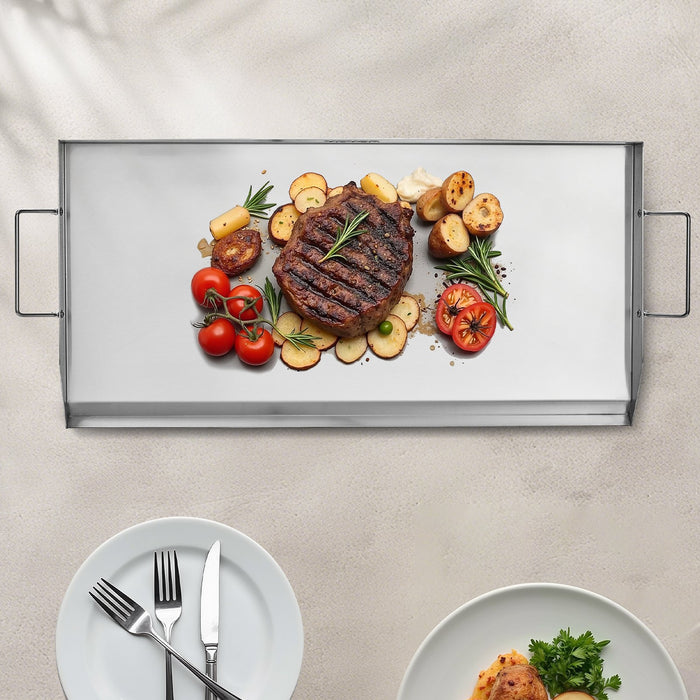 VEVOR Stainless Steel Griddle, 32x16 inch Universal Flat Top Rectangular Plate, Gas Grill Griddle for BBQ Grill, Teppanyaki, Portable Family Cookware with Handle, for Camping Tailgating Party