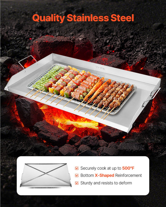 VEVOR 36x22 in Flat Top Griddle Stainless Steel Universal BBQ Grill Pan Cookware