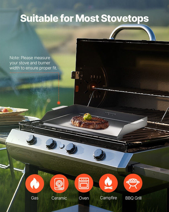 Carbon Steel Griddle, 22x16 inch Universal Flat Top Rectangular Plate, Gas Grill Griddle for BBQ Grill, Teppanyaki, Portable Family Cookware, for Camping Tailgating Party, Black