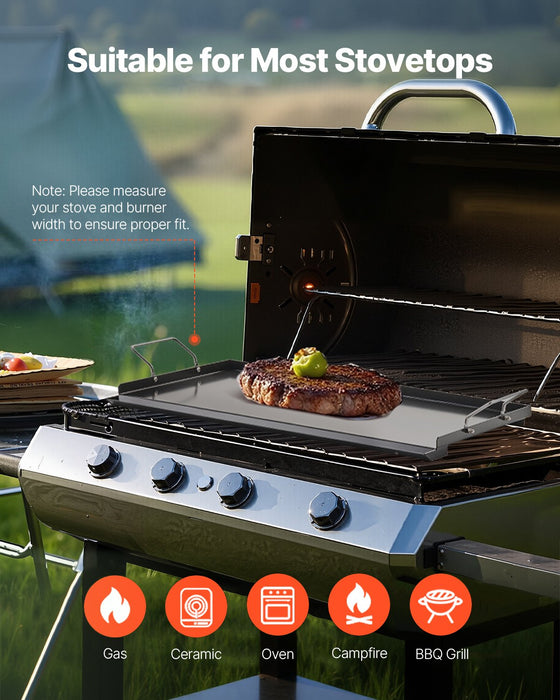 VEVOR Carbon Steel Griddle, 24x16 inch Universal Flat Top Rectangular Plate, Gas Grill Griddle for BBQ Grill, Teppanyaki, Portable Family Cookware with Handle, for Camping Tailgating Party